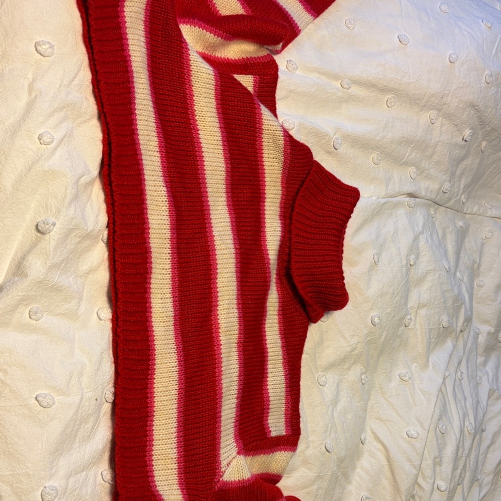 Vibrant Red and Cream Striped Women's Sweater